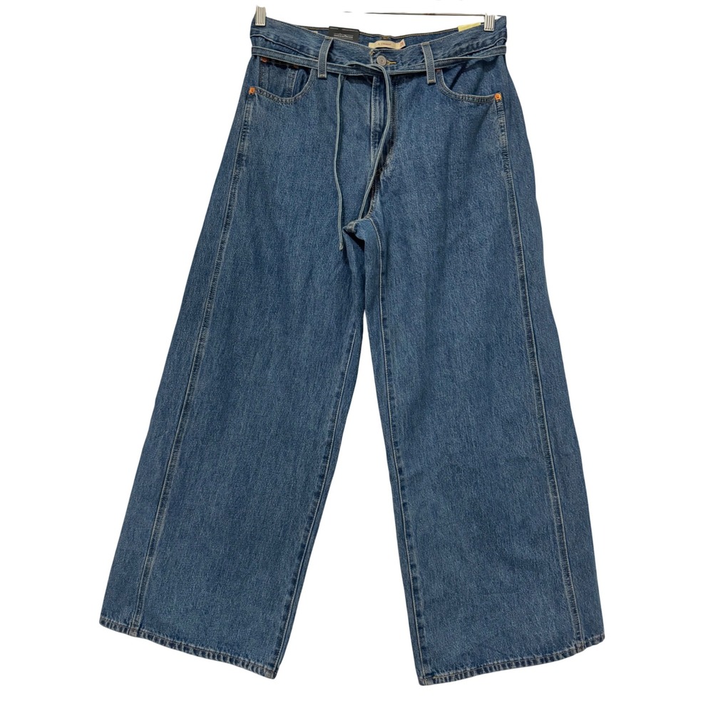 Levi's XL Straight Wide Leg Jeans Blue Denim Belted 90s boho Size 29